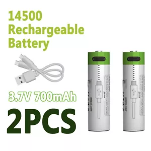 3.7V 2X High Quality 700mAh 14500 Li-ion Rechargeable Battery Type C USB - Picture 1 of 5