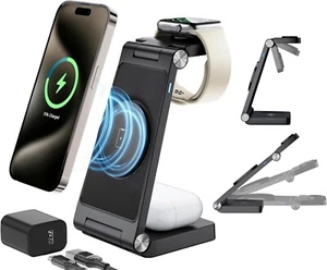 Magnetic Wireless Mag-Safe Charging Station, 3 in 1 Fast Max Charging for iPhone - Picture 1 of 7
