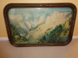 Alter großer verzierter Gesso geschnitzter Bilderrahmen mit Querformatdruck - Bild 1 von 6