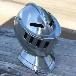 Medieval Renaissance Closed Knight Helmet - Polished 18 Gauge Steel Mid Century - Picture 1 of 4