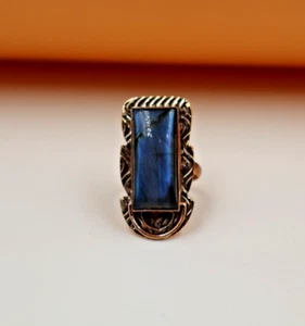 Handcrafted Artisan Fashion Ring With Natural Labradorite Gemstone Copper Ring - Picture 1 of 11