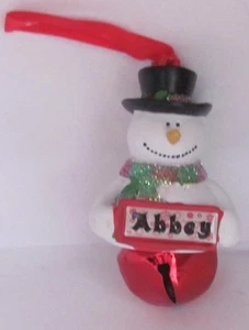 25315 ABBEY NAME FROSTY SNOWMAN COLOUR BELL CHRISTMAS TREE DECORATION GIFT - Picture 1 of 6