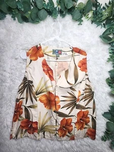 [782] Hilo Hattie Women's Size L Tan Orange Floral Button Tank Top 100% Silk - Bild 1 von 7