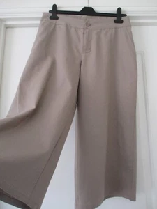NEW BEN DE LISI Cropped Linen Mix Trousers Size UK 14P - W32" - Taupe - Picture 1 of 4