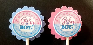 Girl or Boy Gender Reveal Cupcake Toppers Set of 24 - Picture 1 of 1