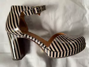 CHIE MIHARA LEATHER VINTAGE PLATFORM SHOES IN GRAY BLACK STRIPES 36 SPAIN - Picture 1 of 11
