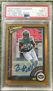 Breece Hall 2022 Panini Classics Football Rookie Auto /75 PSA 9 Auto 10 - Foto 1 di 2
