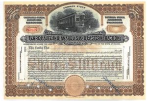 Terre Haute, Indianapolis and Eastern Traction Company Indiana Aktienzertifikat - Bild 1 von 1