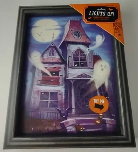 Halloween Hallmark 8x10 Lights Up Fiber Optic Haunted House & Ghost Print NWT - Picture 1 of 1