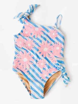 Shade Critters L70336 Niña Azul Lentejuelas Margarita Rayas Una Pieza Talla 8 Y Foto 1 de 3