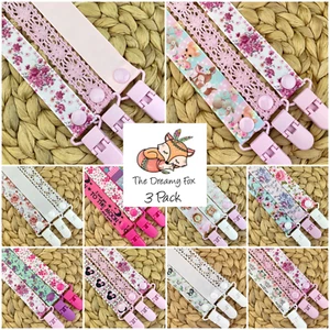 3 Pack Dummy Clip - Pacifier Chain - Soother Holder - Dummie Strap - Baby Girls - Picture 1 of 22