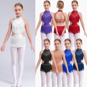 Kids Girls Bodysuit Shiny Rhinestones Leotard Samba Dancewear Jazz Rhythmic - Picture 1 of 57
