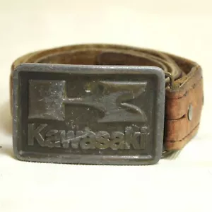 Kawasaki Dirtbike Off Road Enduro Motocross Logo Badge 70s VTG Buckle & Belt - Picture 1 of 11