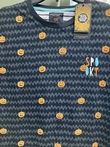 Halloween T Shirt Herren M Medium Denim Blume Singh gruselig Kürbis Streifen schwarz - Bild 1 von 12