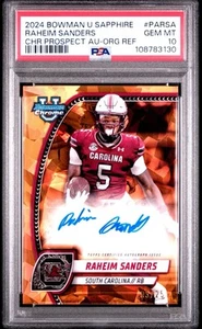 2024 Bowman U Chrome Sapphire Raheim Sanders  Orange Refractor Auto /25 PSA 10￼ - Picture 1 of 2