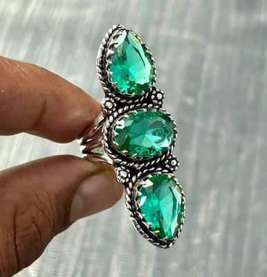 Paraiba Tourmaline Gemstone Handmade 925 Sterling Silver Jewelry Ring All Size - Image 1 of 4