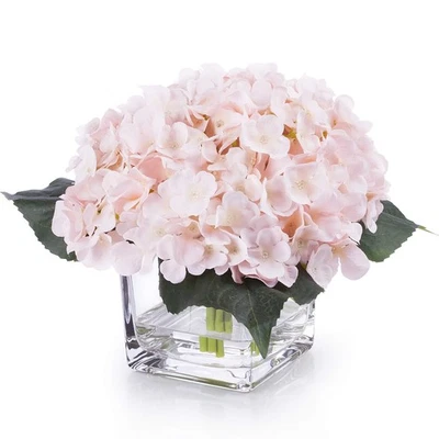 Artificial Hydrangea Silk Flowers Arrangements in Glass Vase for Home Wedding... - Image 1 of 3