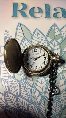 Remington Quartzarama Pocket Watch Gold Tone Open Face w/Chain - Изображение 1 из 3