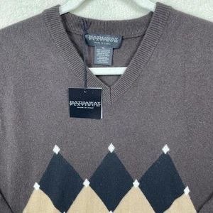 NWT Hathaway Platinum Men's 2-Ply Cashmere Sweater V-Neck Brown Argyle ~XL - Picture 1 of 12