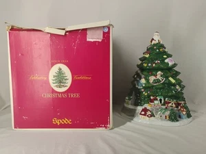 2002 Large Spode Christmas Tree Cookie Jar With Train Station Base 13" FLAWED - Picture 1 of 14