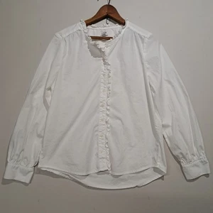 Blusa J Crew blanca con botones con volantes pequeña para mujer - Imagen 1 de 10