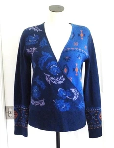 Sundance Merinowolle blau bunt Blumen & Southwestern V-Surplice Pullover M 158 $ - Bild 1 von 12