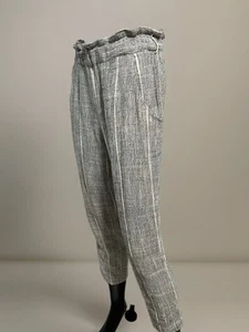 Free People Cotton Blend Light Weight Gray Striped Cropped Pants Size 0 - Picture 1 of 9