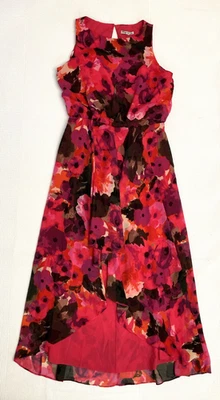 Vestido para mujer Eliza J talla 14 alto bajo rosa púrpura largo calce floral acampanado Foto 1 de 4