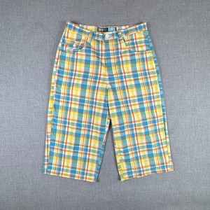 Vintage South Pole Long Shorts Mens 32 Plaid Yellow Blue Baggy Y2K 18" *READ* - Picture 1 of 14