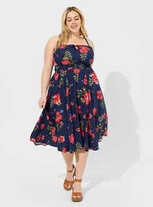 Torrid Hibiscus Dress Challis Blue Red NWT New 3X - Picture 1 of 9