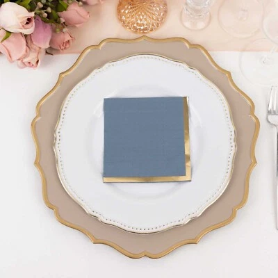 DUSTY BLUE 50 Soft 2 Ply Disposable Dinner Cocktail Paper Napkins with Gold - Image 1 of 4
