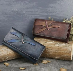 Mujeres Retro En relieve Cuero de Vaca Genuino Billetera Larga Bolso de Mano Bolso de Mano Bolso de Bolso - Imagen 1 de 8