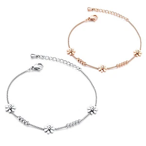 Damen Armband Blümchen Kugeln Edelstahl Armkette verstellbar - Bild 1 von 11