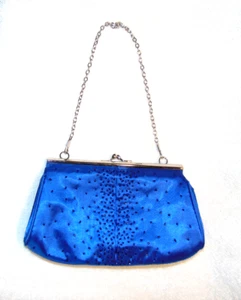 Royalblau Perlen Akzent Satin Clutch Abendtasche Handtasche Kette Riemen - Bild 1 von 4