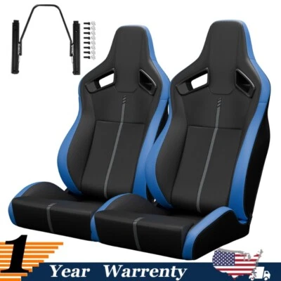 2 PIEZAS Asientos de Carreras de Coches Nissan Ajustables Reclinables con Deslizante PVC Cuero Foto 1 de 4