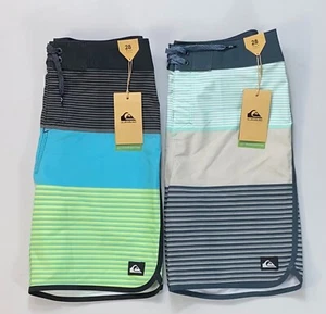 Boys Quiksilver Youth Surfsilk Stripe Scallop Fit Board Shorts Swim NEW - Picture 1 of 5