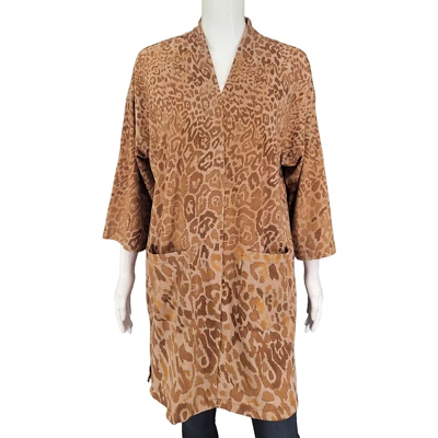 Cárdigan Plumero Abierto Isaac Mizrahi Live Animal Estampado Leopardo Talla Mediana con Bolsillos Foto 1 de 4