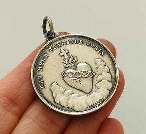 mama-estelle Ancienne Grande Médaille VIERGE Marie Coeur par VACHETTE en Argent