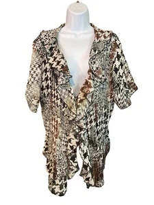 George Womens Blouse 2X Ruffle Front Houndstooth Print Vneck Retro glam - Picture 1 of 6