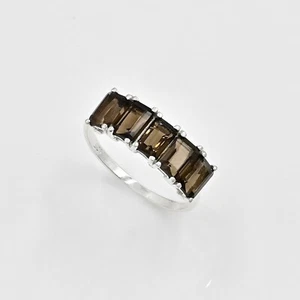 Anillo de compromiso piedra de nacimiento de junio 925 topacio natural ahumado de plata esterlina 925 de 6x4 mm - Imagen 1 de 8