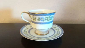 Sango China Trianon Footed Cups/Saucer 3728 Blue Bans Green Flowers,Gold Trim x1 - Picture 1 of 3