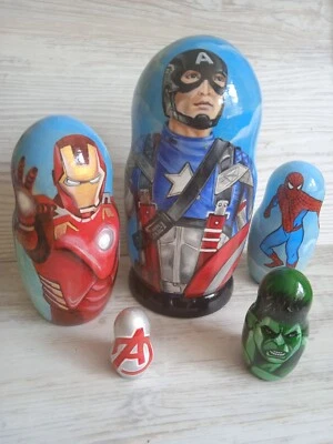 Muñecas de anidación originales pintadas a mano Avengers Superheroes, regalo ... - Imagen 1 de 4