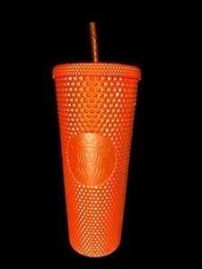 Starbucks 2022 Halloween Bling Pearlized Orange Studded 24 Oz Cold Cup Tumbler - Picture 1 of 6