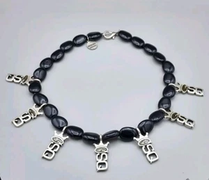 Bold Save The Queen Designer Chunky Black Beaded Necklace Made in ITALY - Picture 1 of 9