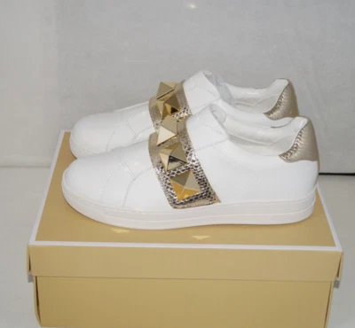 Tênis novo sem caixa autêntico MICHAEL KORS KENNA couro branco/dourado pirâmide tachas 9 M - Imagem 1 de 4