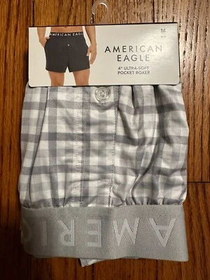 NUEVO CON ETIQUETAS Para Hombre Tallas M o L American Eagle 4" Ultra Suave Bolsillo Boxer Corto Gris Cuadros Foto 1 de 4