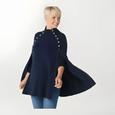 Suéter G.I.L.I Negro Tejido Capa Mujer Talla Grande Botón Detalle a Presión Túnica Larga Foto 1 de 4