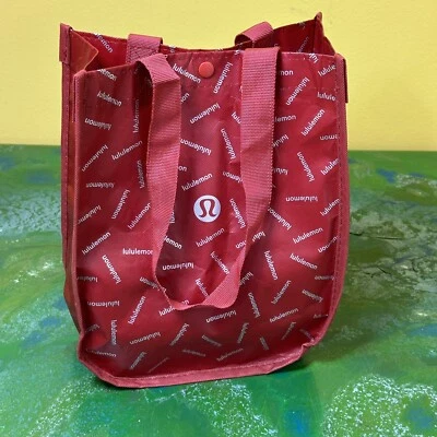 Lululemon Red All Over Print Snap Reusable Tote Shopping Bag Earthwise Athletica - Image 1 of 4