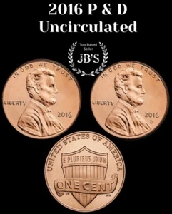 2016-P&D Lincoln Shield Cent (2) Penny Set BRILLIANT UNCIRCULATED *JB's Coins* - Picture 1 of 3