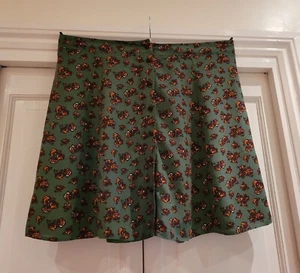 ASOS Green/Brown Floral Detail Flare Style Button Down Skirt Size 16 - Picture 1 of 7